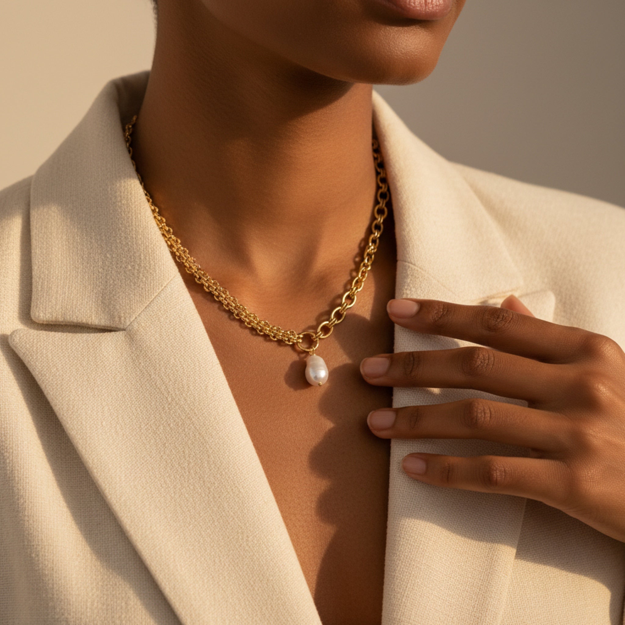 Chain Pearl Pendant Necklace