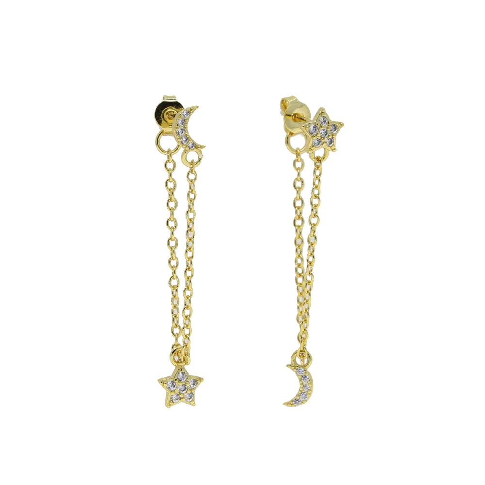 Mismatched Moon Star Drop Earrings