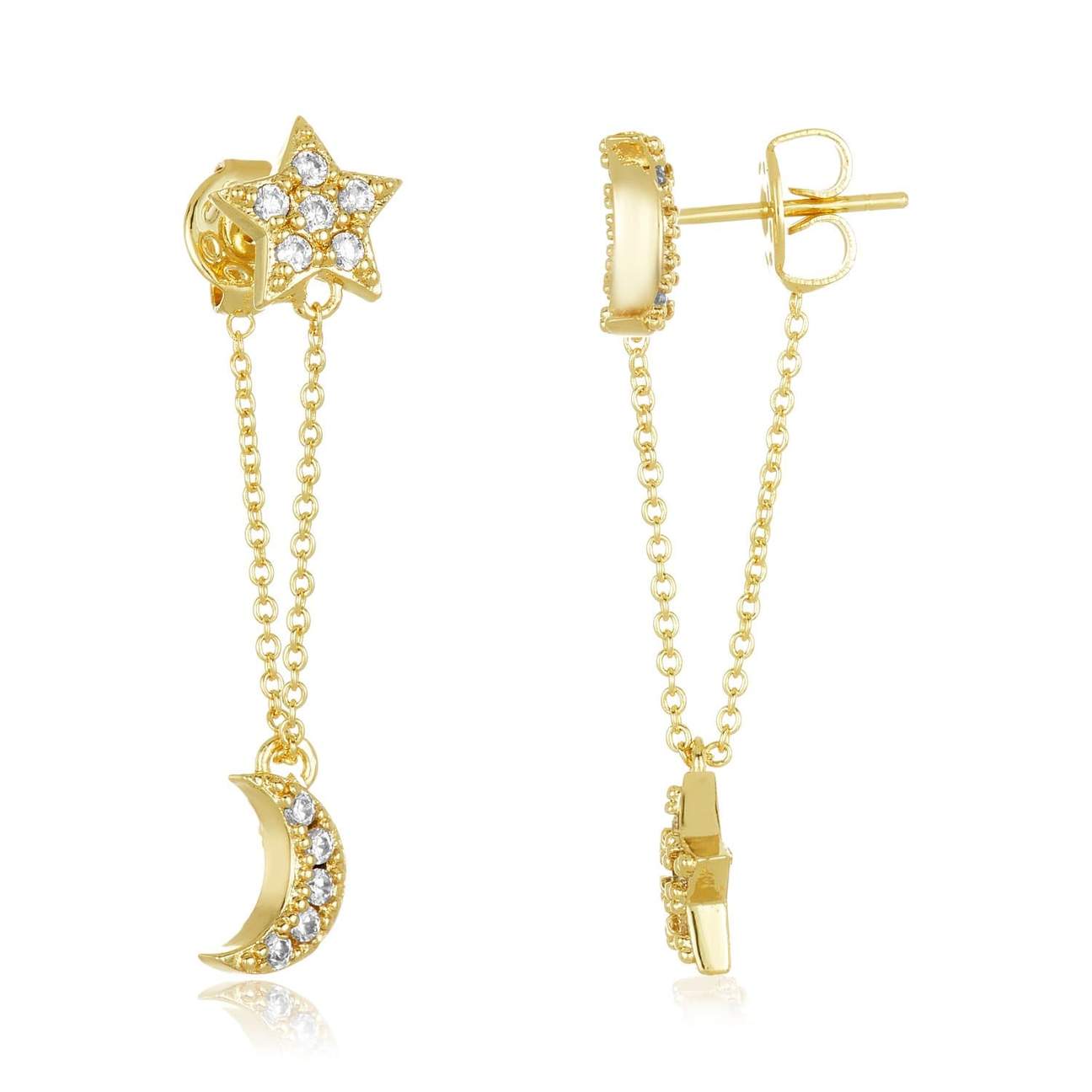 Mismatched Moon Star Drop Earrings