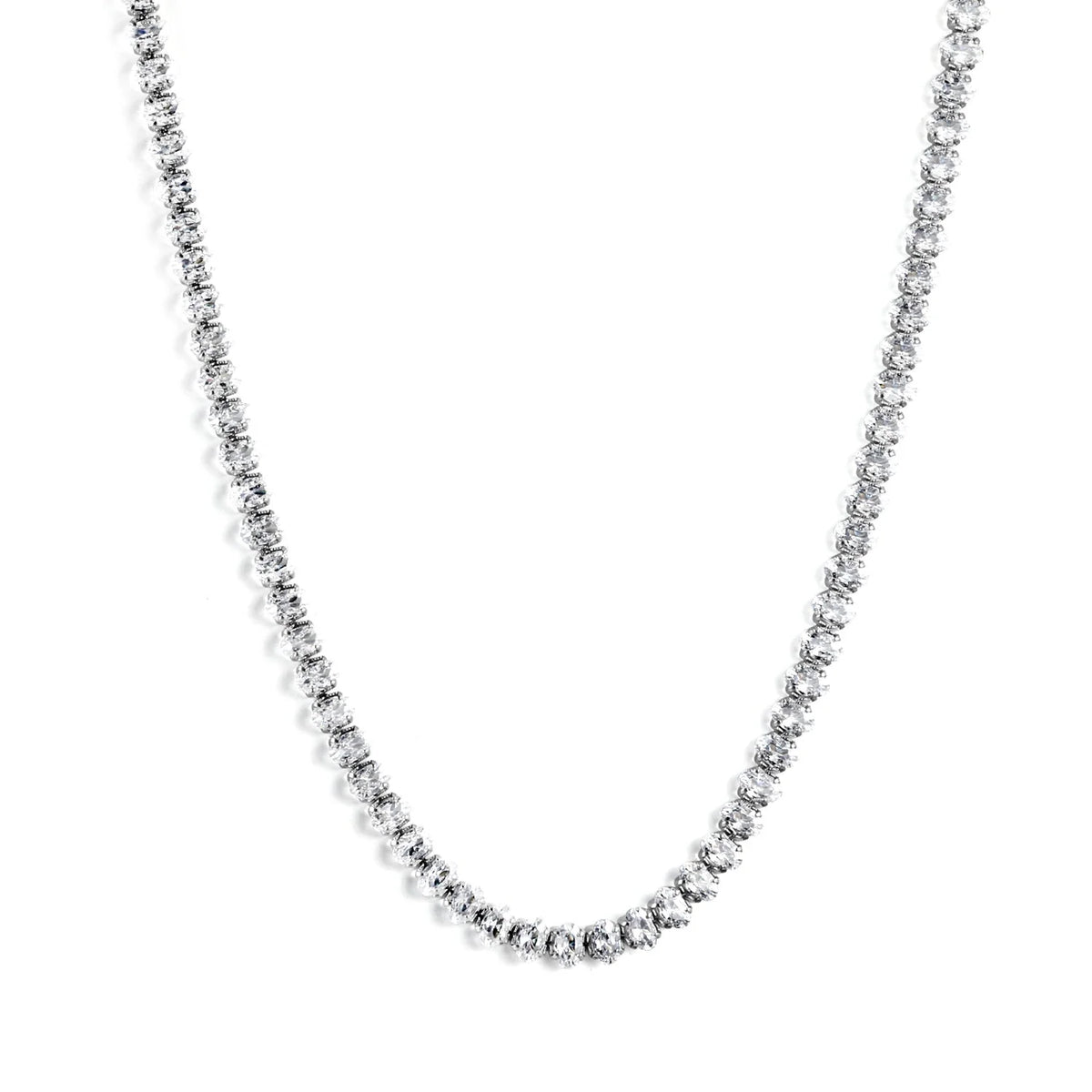 Oval Silver Tennis Necklace