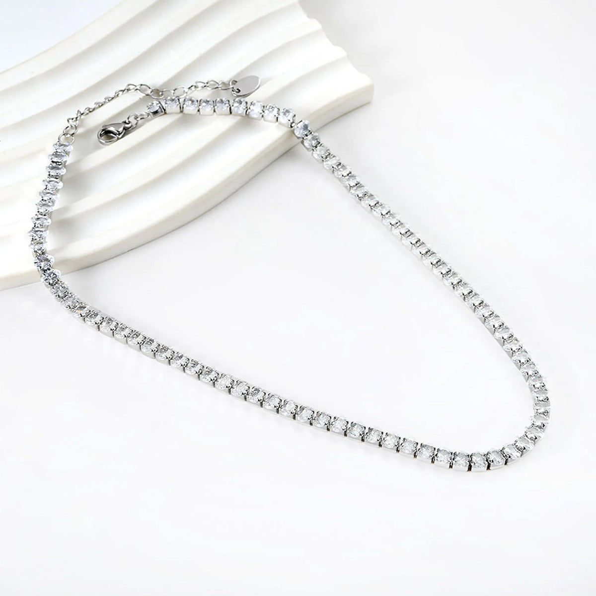 Oval Silver Tennis Necklace