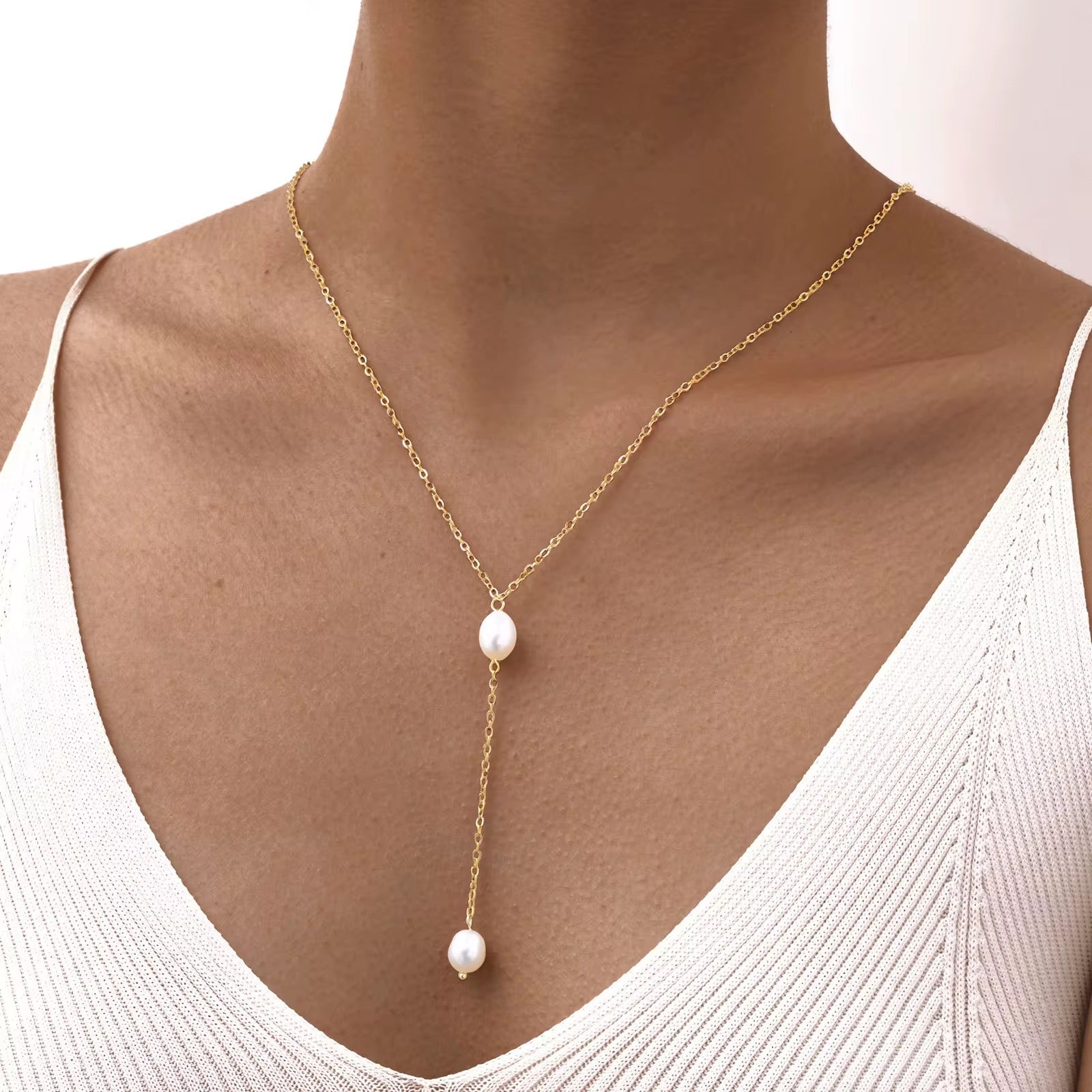 Double Pearl Drop Necklace