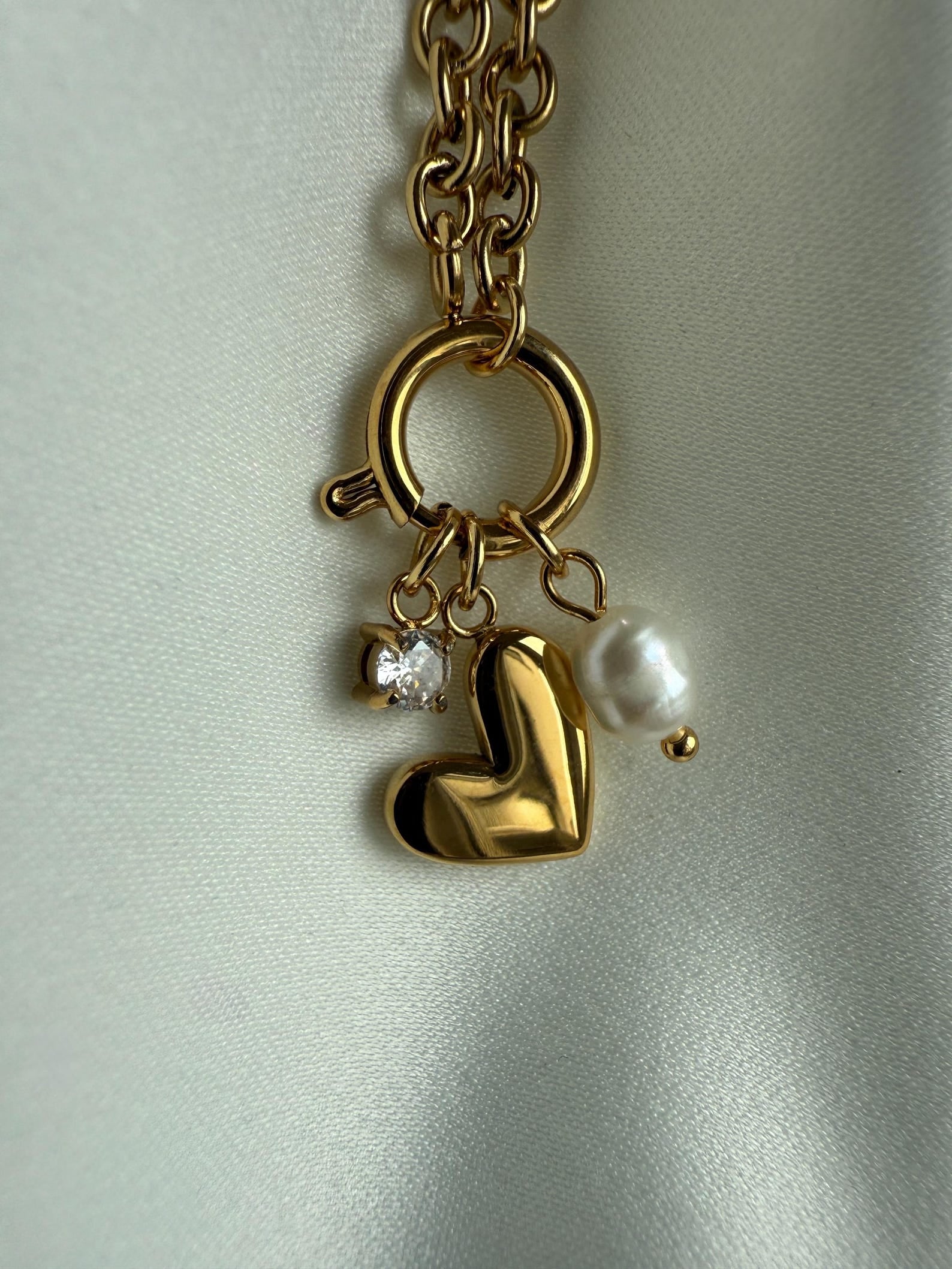 Heart Pearl Charm Chain Necklace