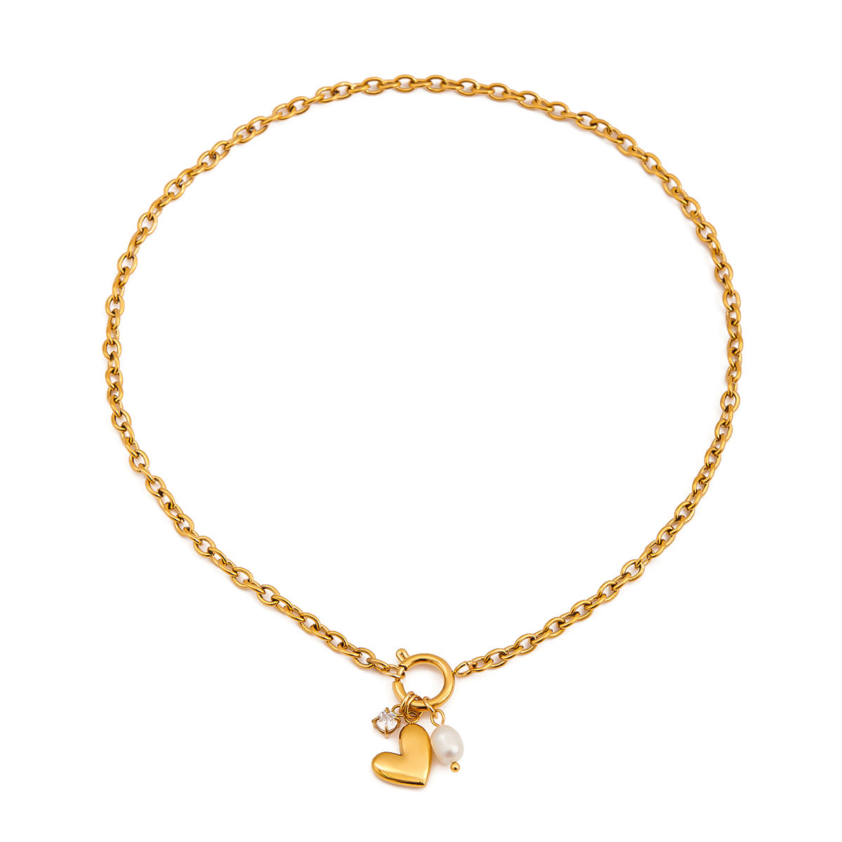 Heart Pearl Charm Chain Necklace