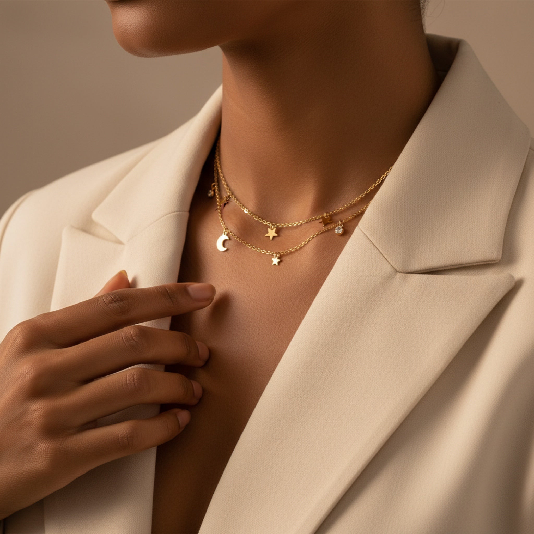 Moon Double Chain Necklace