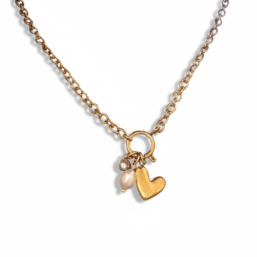 Heart Pearl Charm Chain Necklace