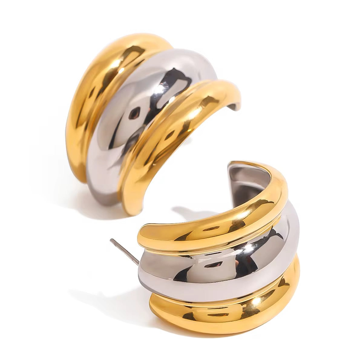 Chunky Two-Tone Hoop Earrings