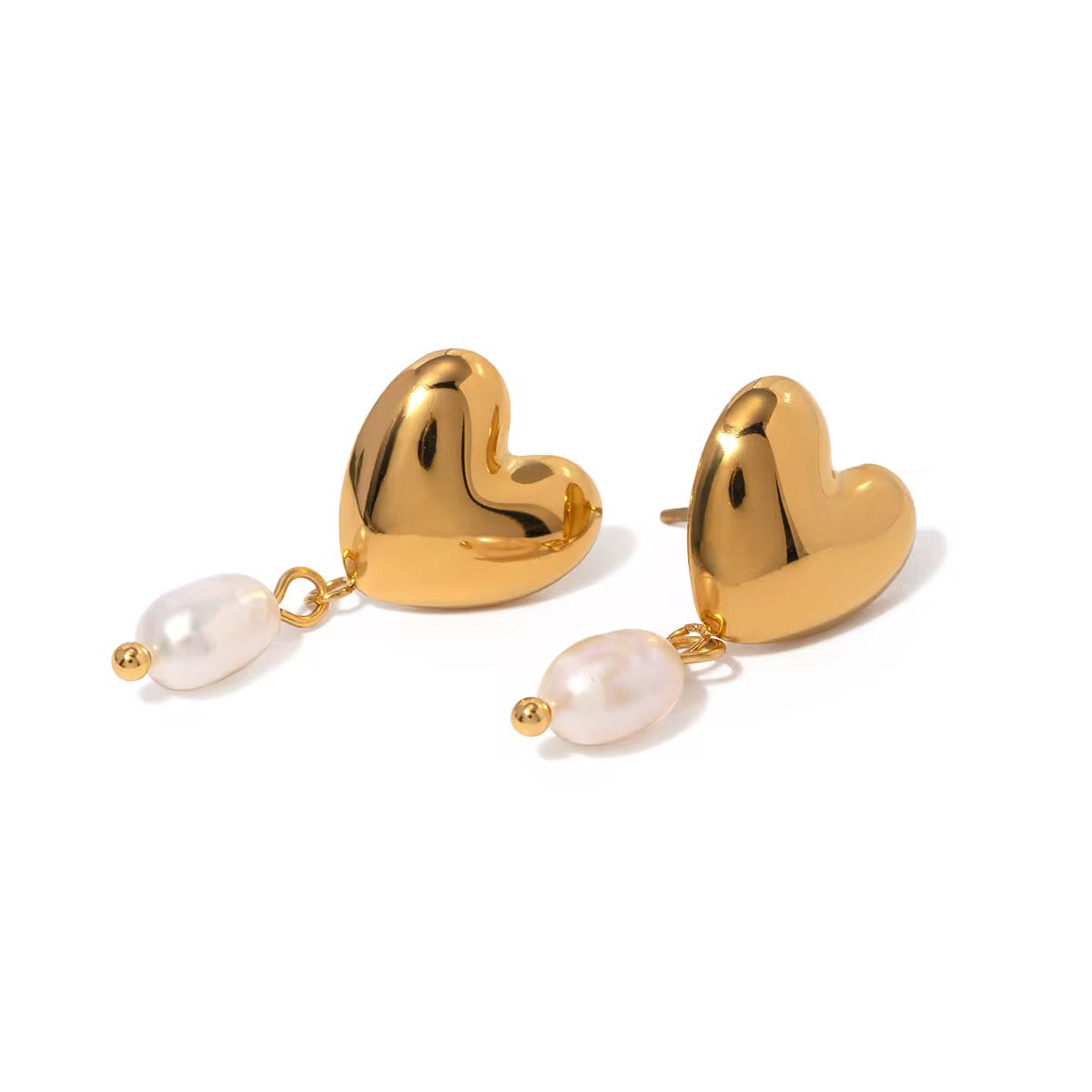 Plump Heart Pearl Drop Earrings