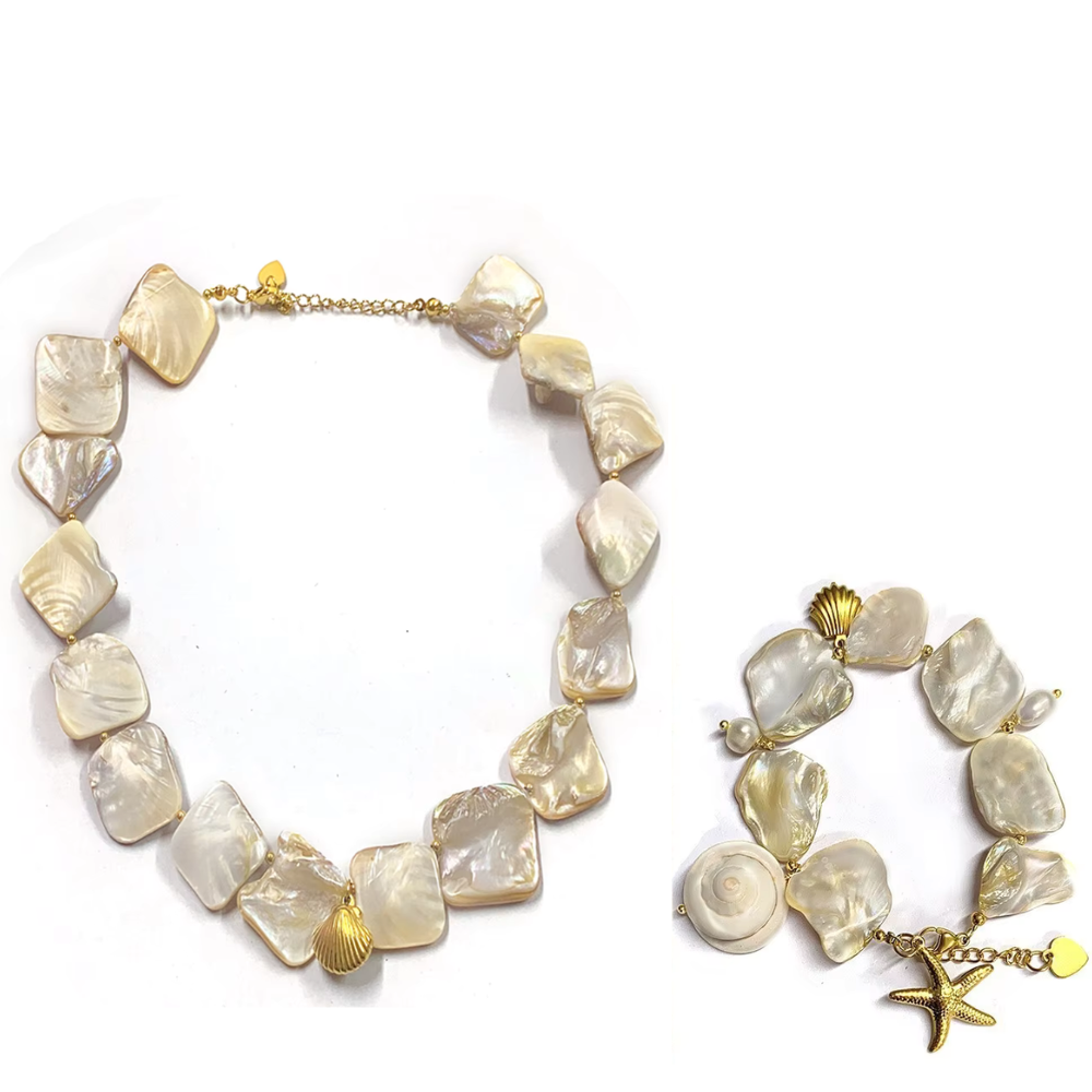 Ivory Pearl Shell Necklace & Bracelet Set