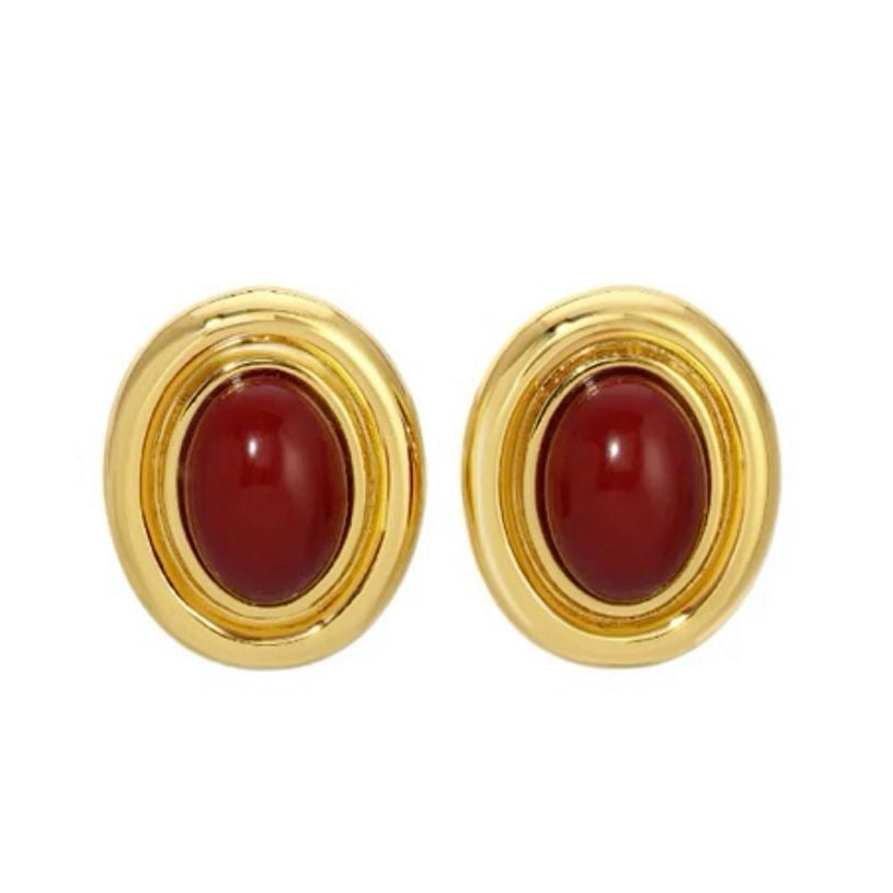Red Agate Oval Earrings
