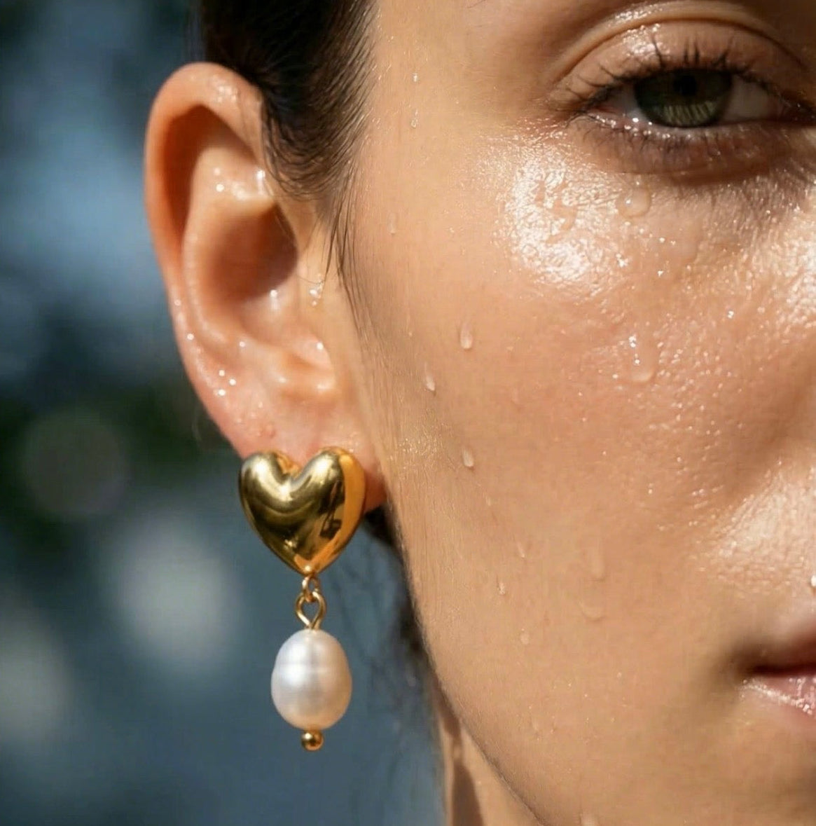 Plump Heart Pearl Drop Earrings