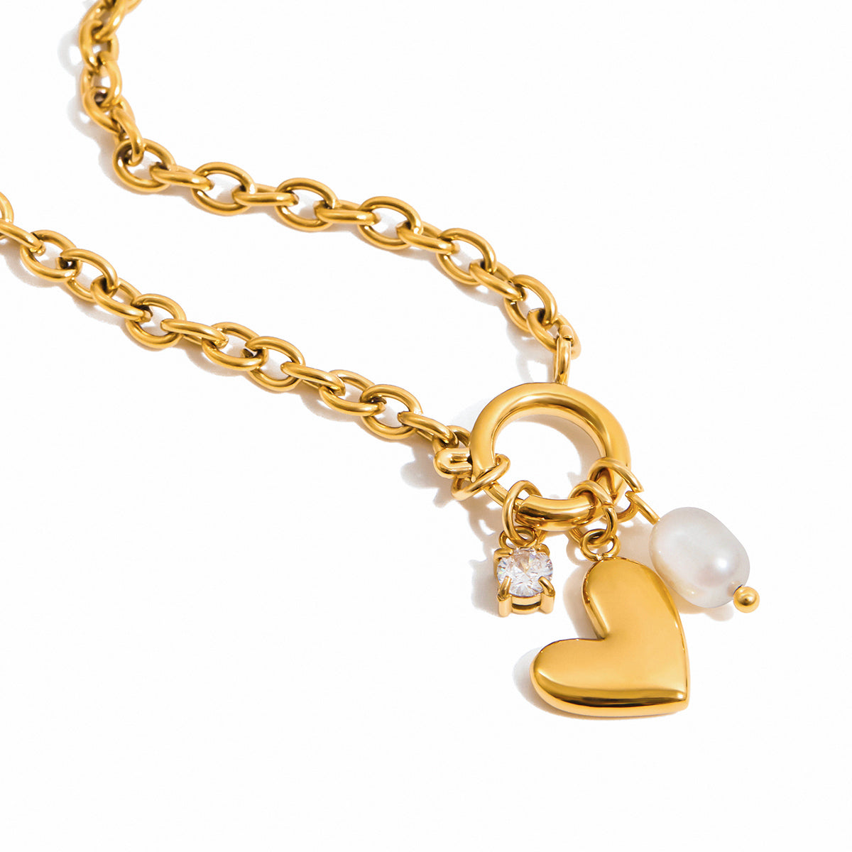 Heart Pearl Charm Chain Necklace